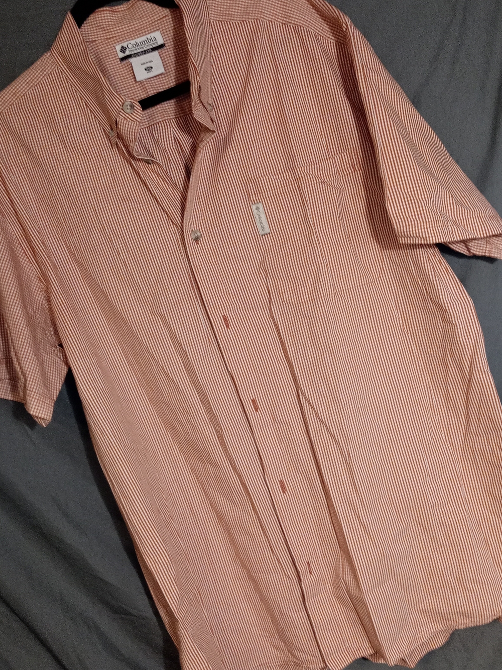 Columbia Men’s Short-Sleeve Orange and White Striped Button-Down Shirt Size XXL